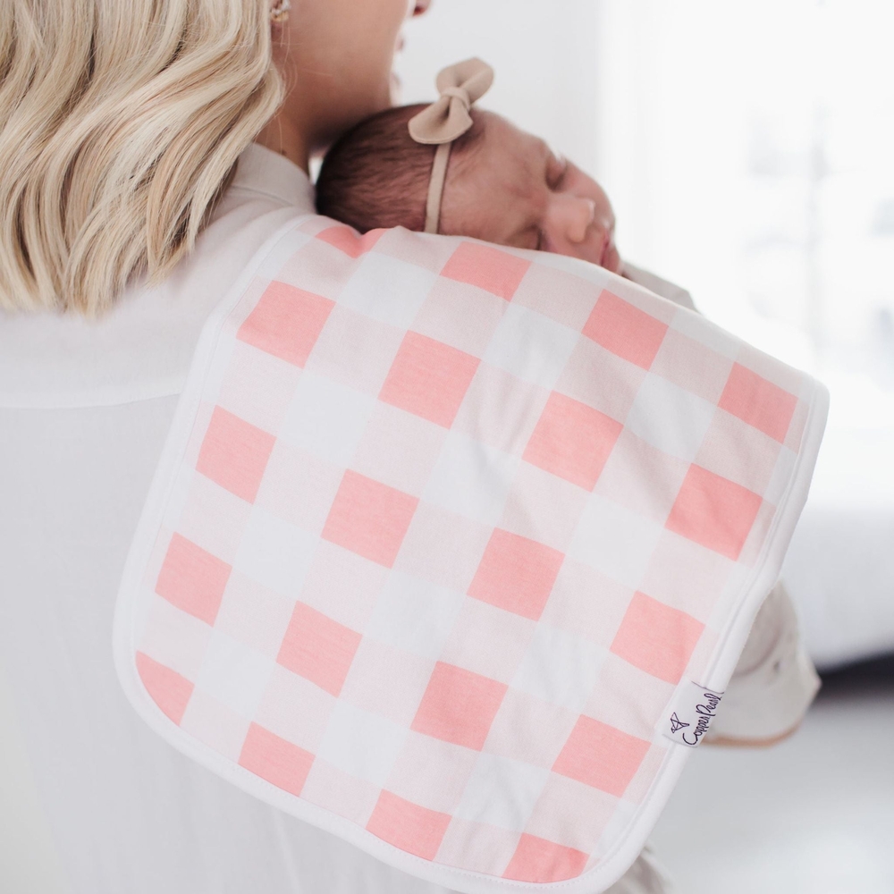 Copper Pearl Pink and White Checkered Baby Premium Burp Cloth